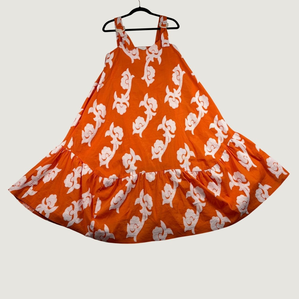 Anthropologie Exquise Floral Maxi Dress Ruffle Hem S Orange Moho Vacation Relax
